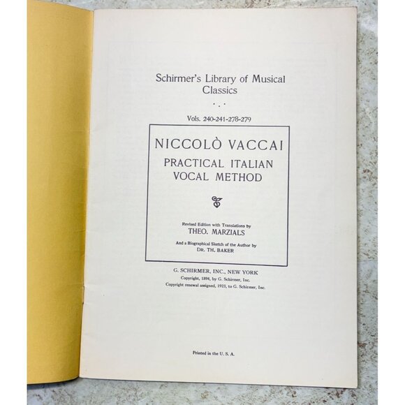 Vaccai Practical Italian Vocal Method Alto Baritone Schirmers Library Of Musical - Picture 2 of 7